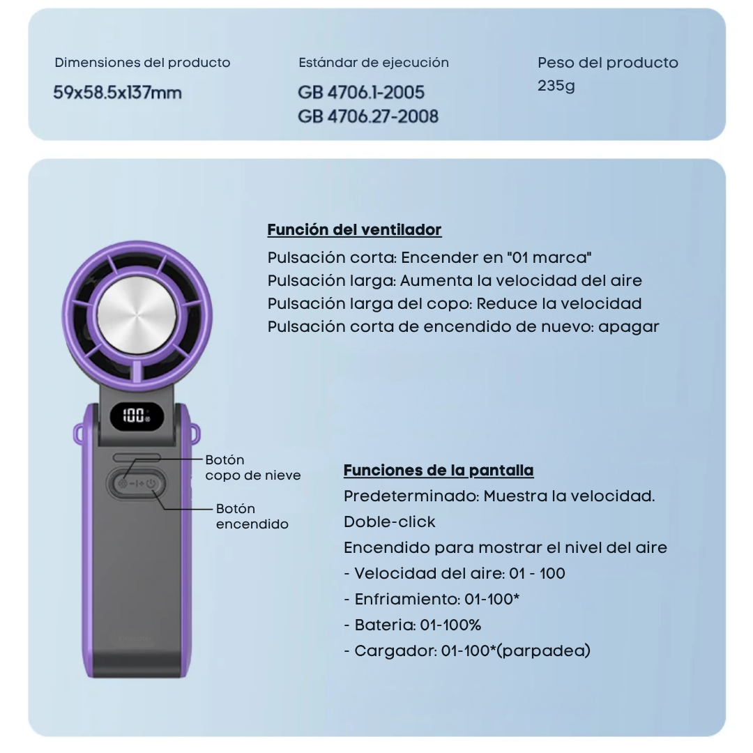 Ventilador de mano portátil con refrigeración por hielo
